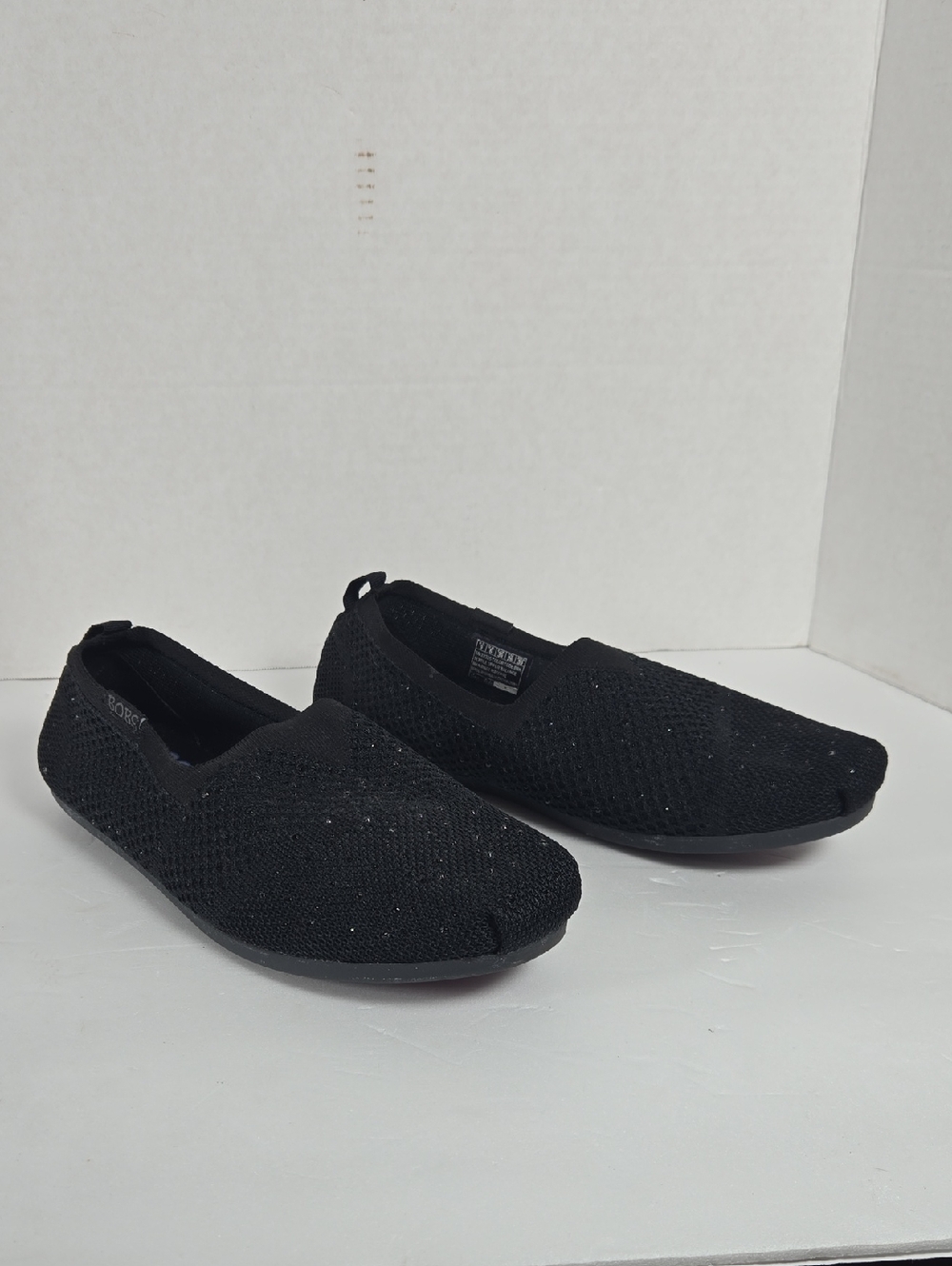 BOBS Skechers Womens Sparkly Black Slip-On Knit Loafers Memory Foam Size 9